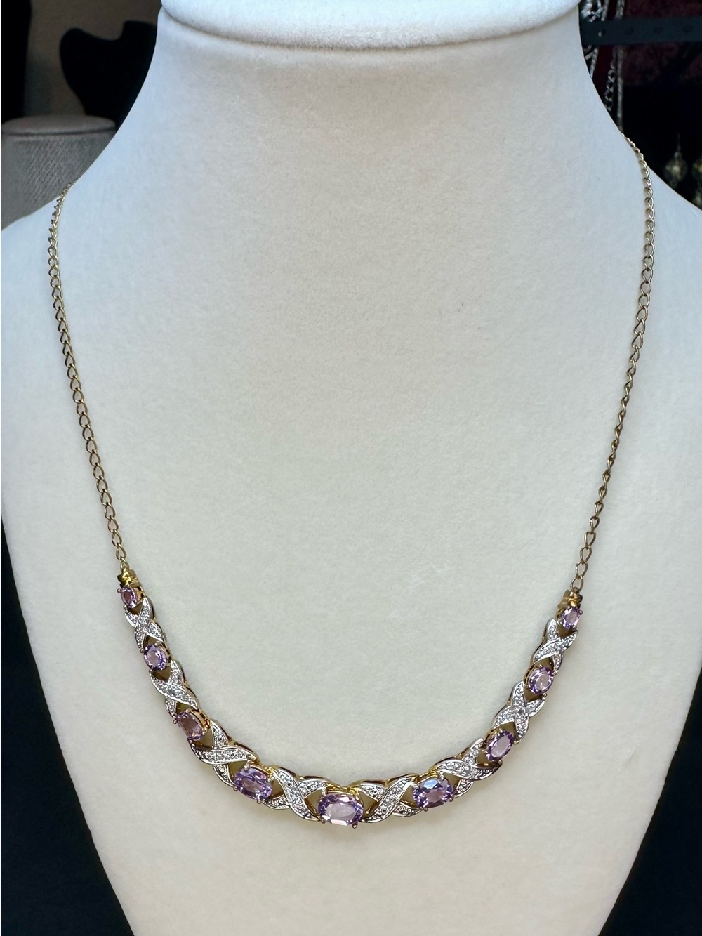 Gold-Tone Amethyst Chain Necklace with Crystal Accents
